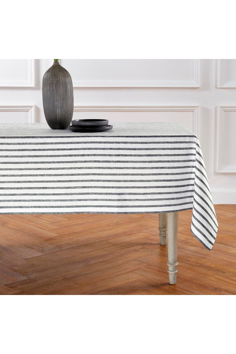 Linen Tablecloth - Madison Stripe, Main, color, Black and Natural