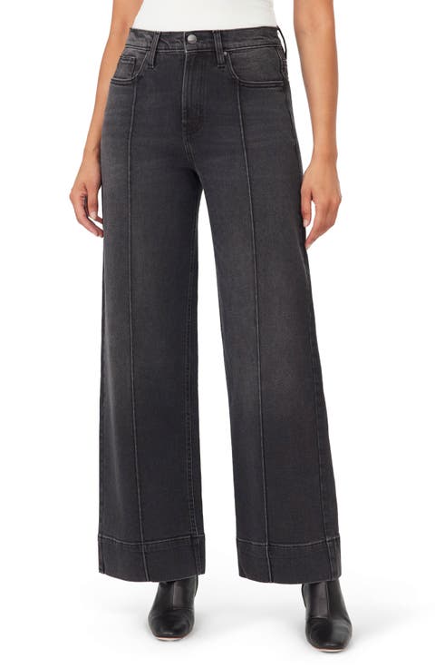 High Waist Pintuck Wide Leg Jeans