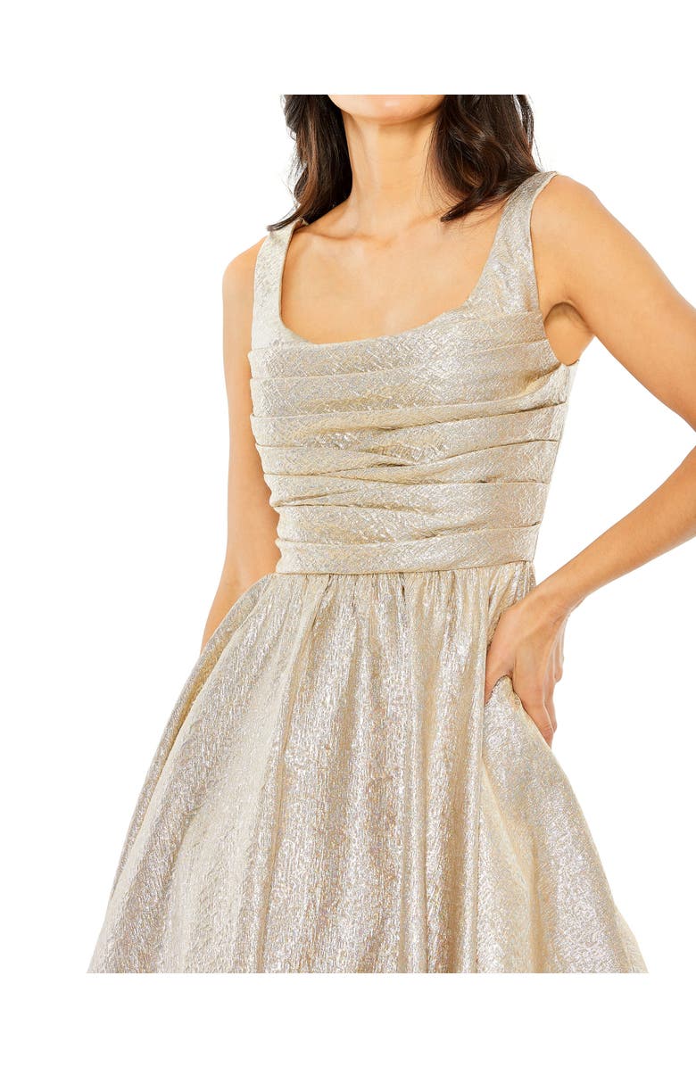 Mac Duggal Shimmering Sleeveless Square Neck A-Line Dress, Alternate, color, Oyster