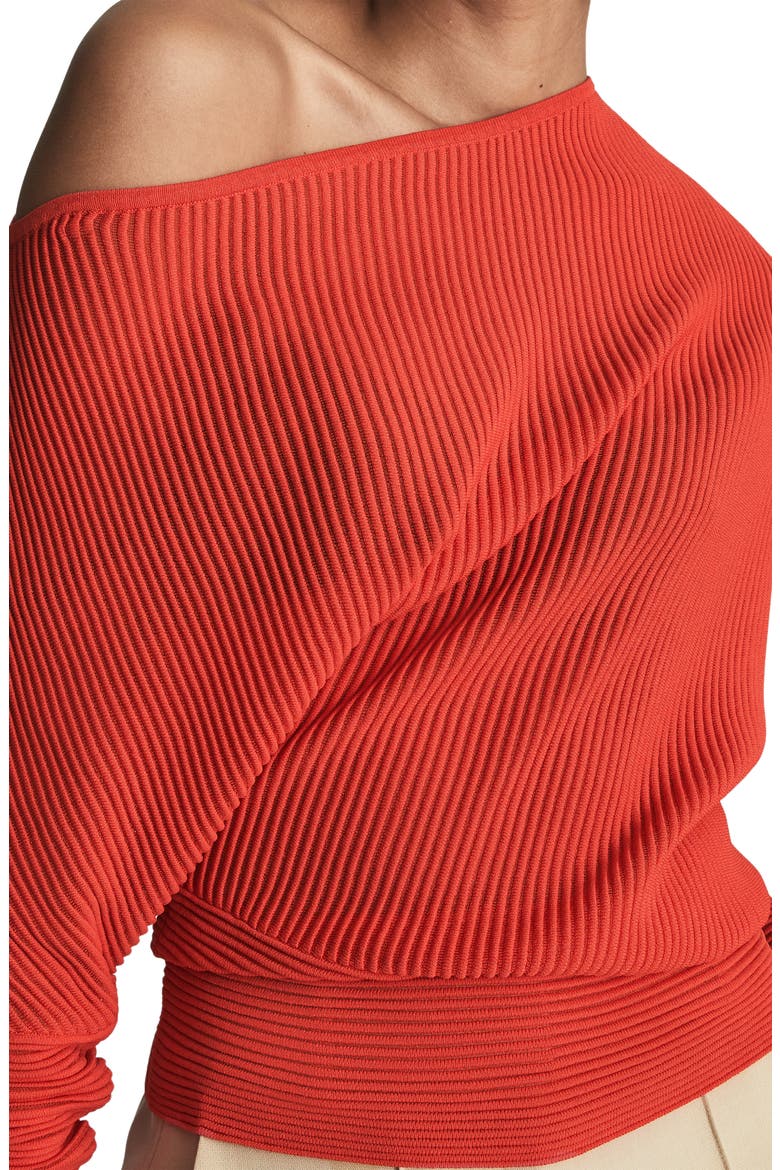 Angie Rib One-Shoulder Sweater, Alternate, color, ORANGE