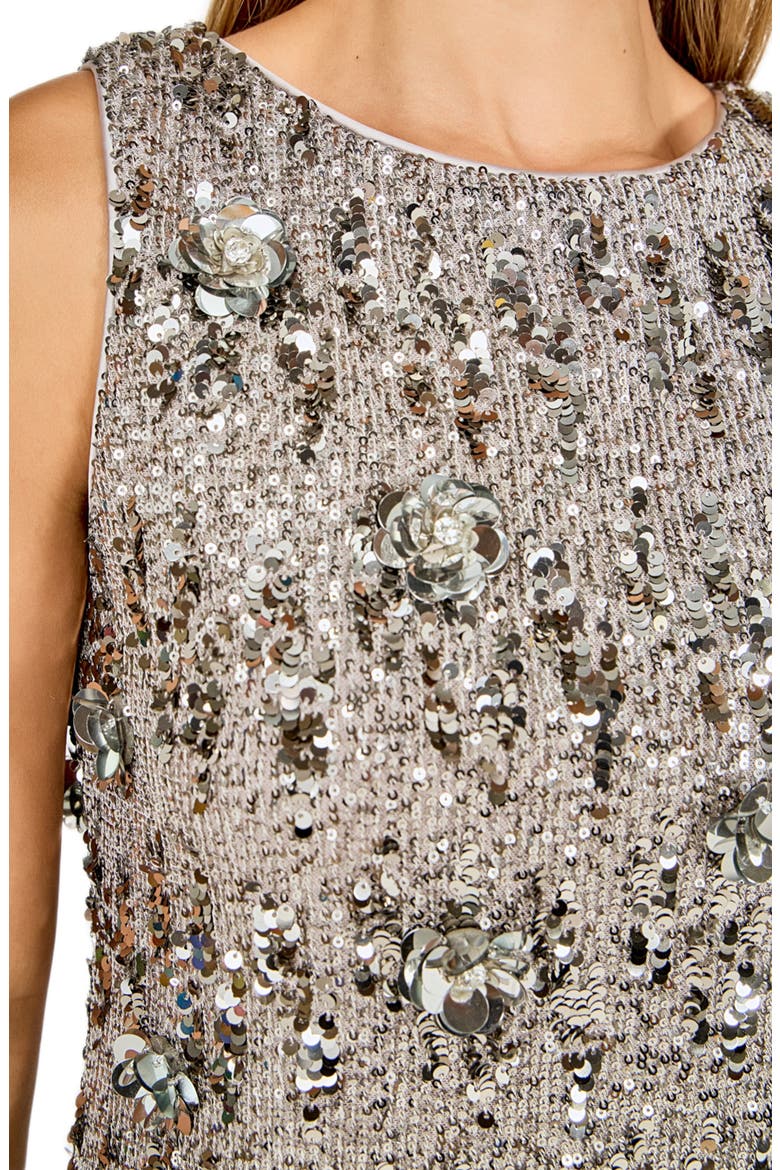 Floral Appliqué Sequin Top, Alternate, color, SILVER/CHARCOAL