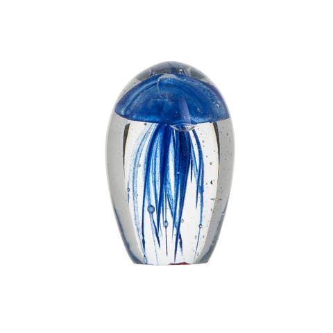 Dark Blue Glass Glowing Jellyfish Decorative Paperweight
