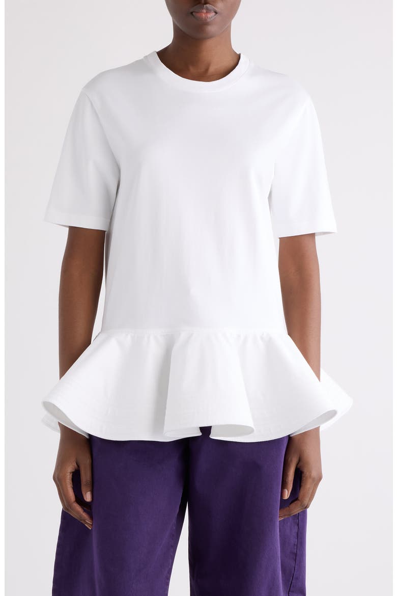 Crino Cotton Jersey Peplum T-Shirt, Main, color, BLANC