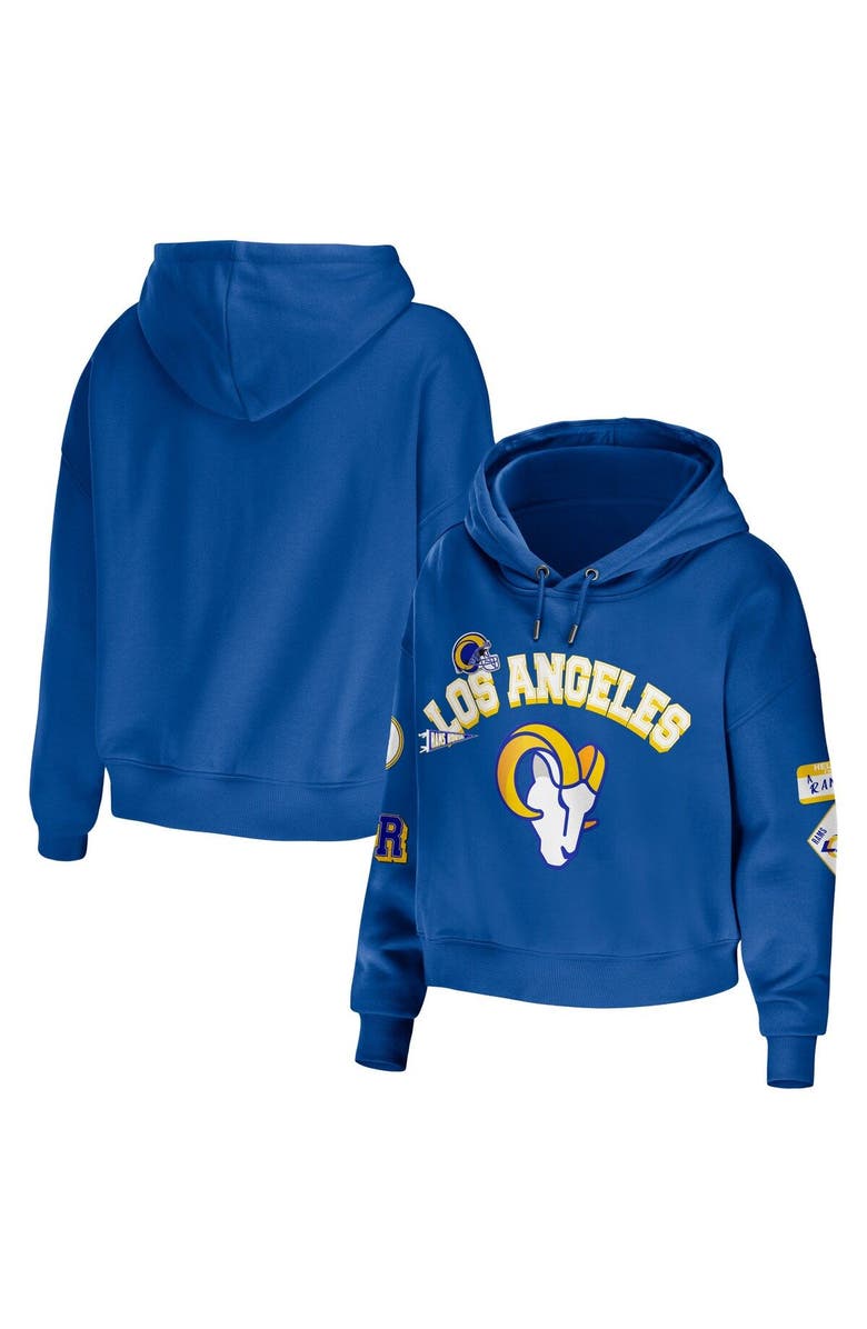 WEAR by Erin Andrews Women's WEAR by Erin Andrews Royal Los Angeles Rams Modest Cropped Pullover Hoodie, Main, color, Royal