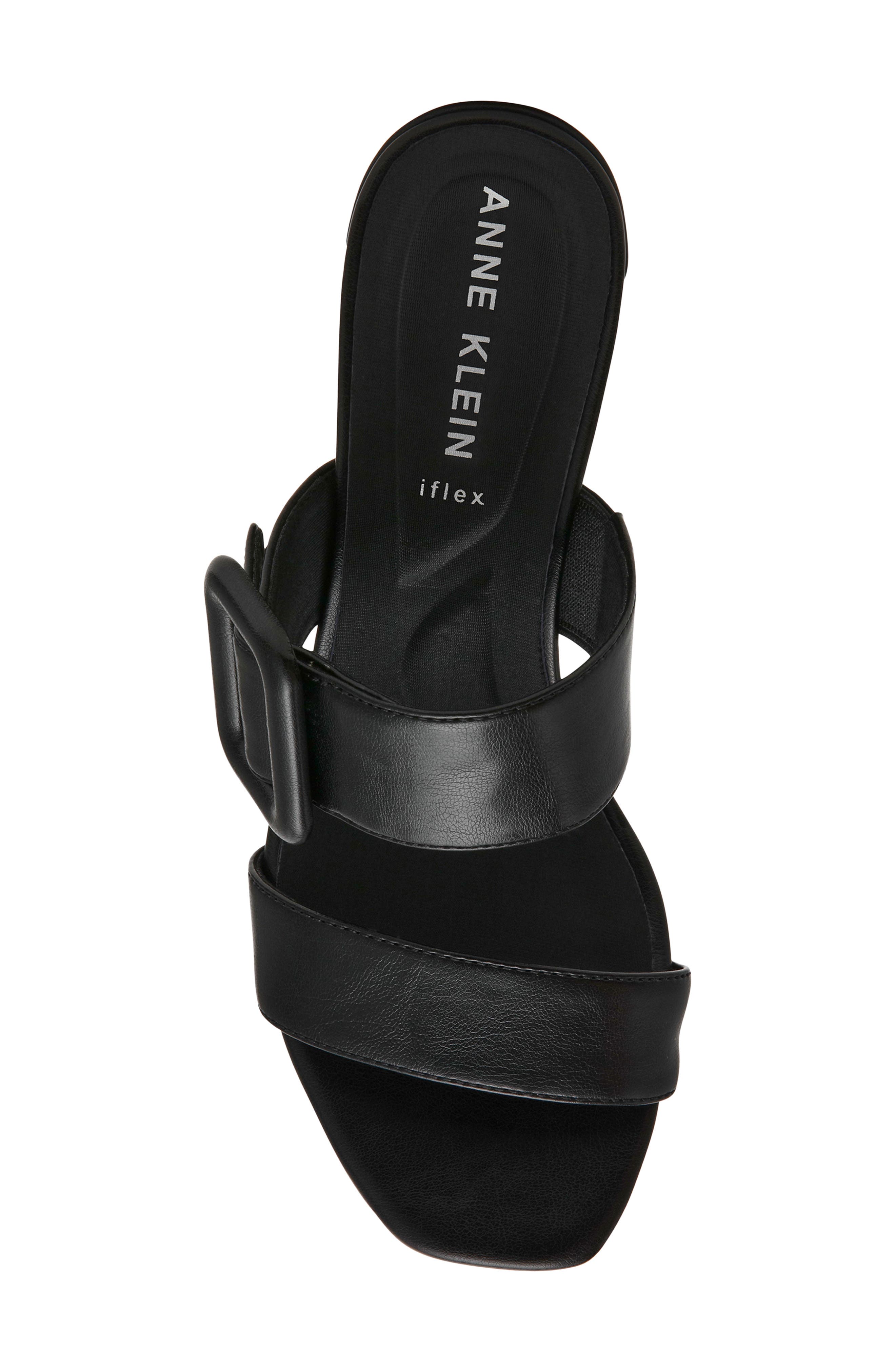 Anne Klein Narita Buckle Strap Block Heel Sandal, Alternate, color, Black Smooth