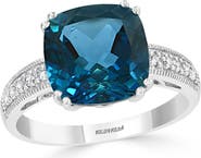 EFFY 14K White Gold Diamond & London Blue Topaz Cushion Ring