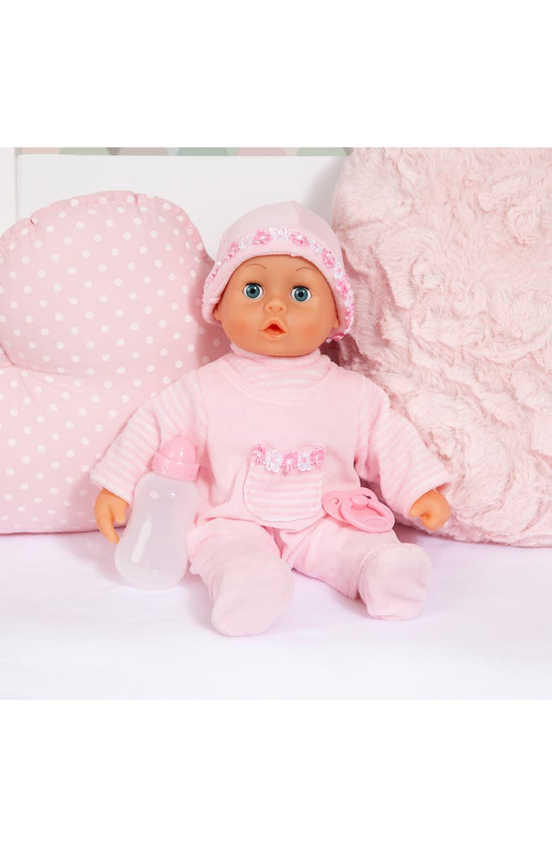 Bayer Design Bayer First Words Baby Doll with Sounds and Accessories, 15 Inch Soft-Body, Realistic Baby Sounds, Includes Pacifier and Bottle, in Soft Pink, Alternate, color, Multicolored