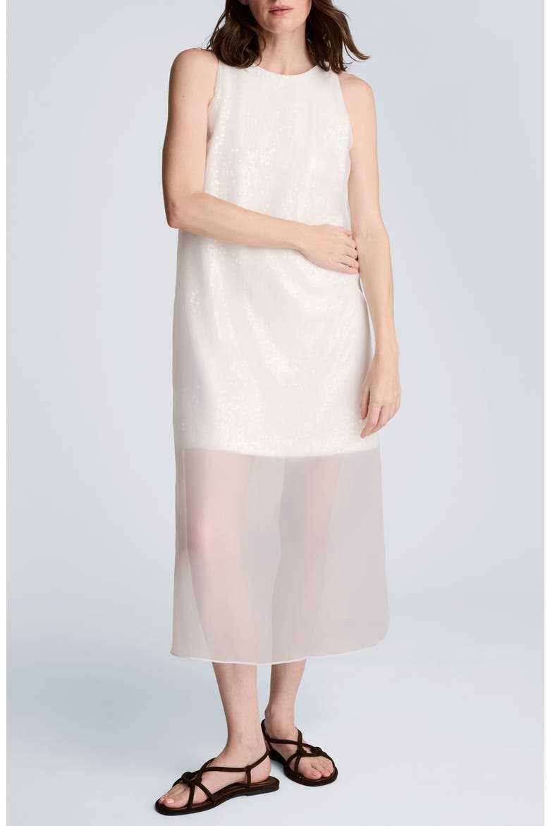 Sheer Overlay Dress, Main, color, FEATHER WHITE
