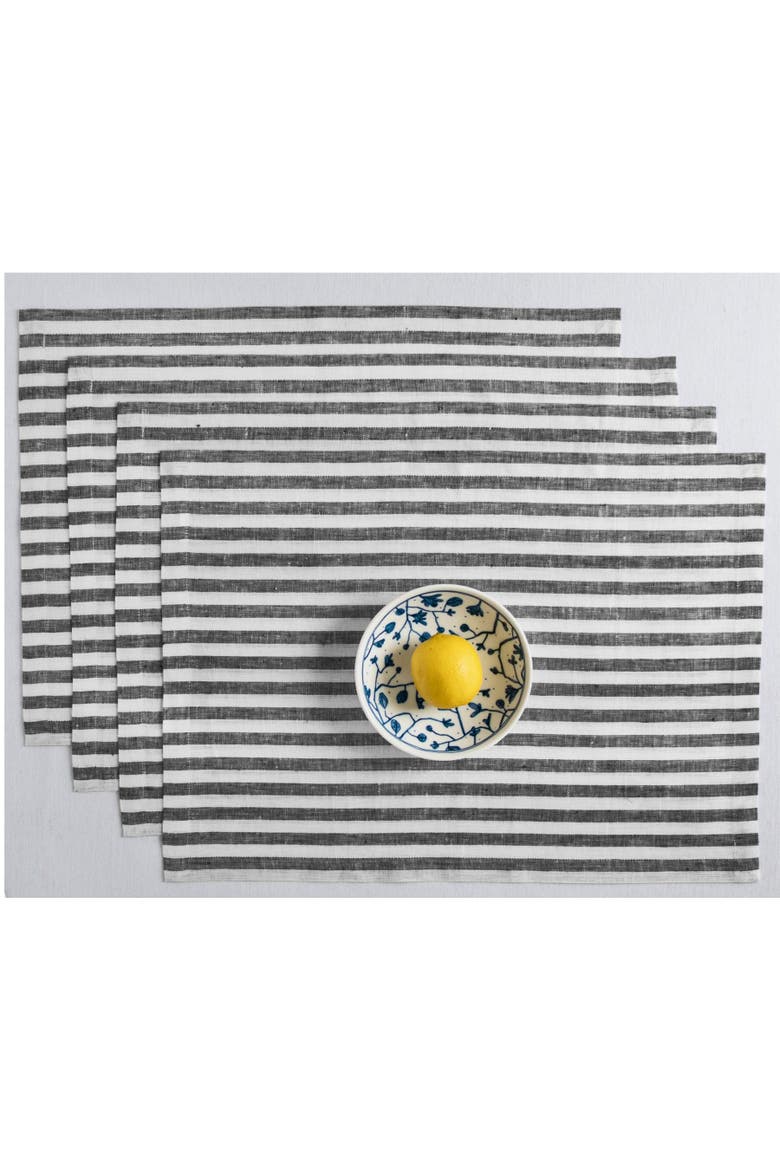 Linen Placemats Set of 4, 14 x 19" - Amalfi Stripe, Main, color, Black and White