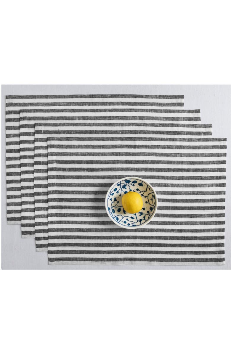 Solino Home Linen Placemats - Amalfi Stripe, 14" x 19", Main, color, Black And White