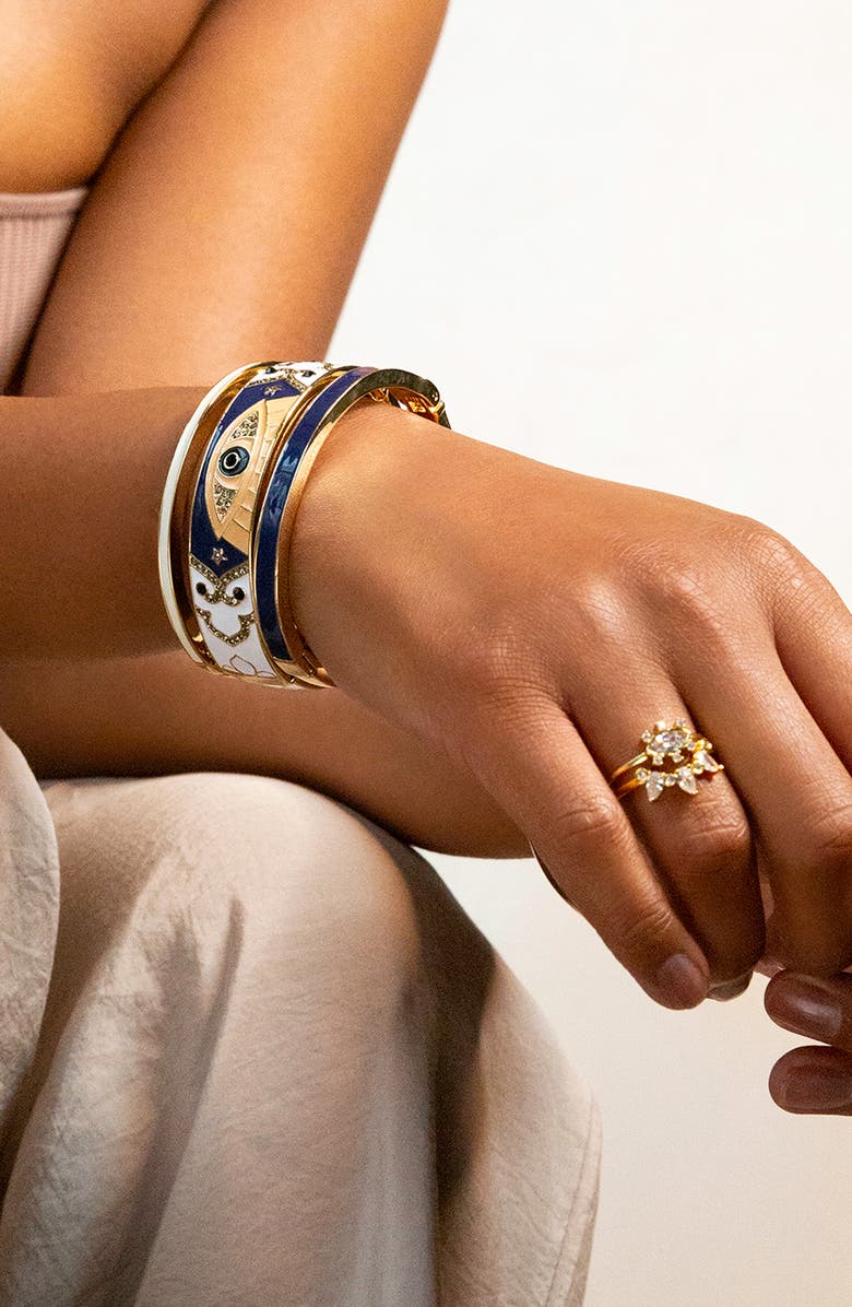 MARLYN SCHIFF Evil Eye Enamel Hinge Bracelet, Alternate, color, Gold