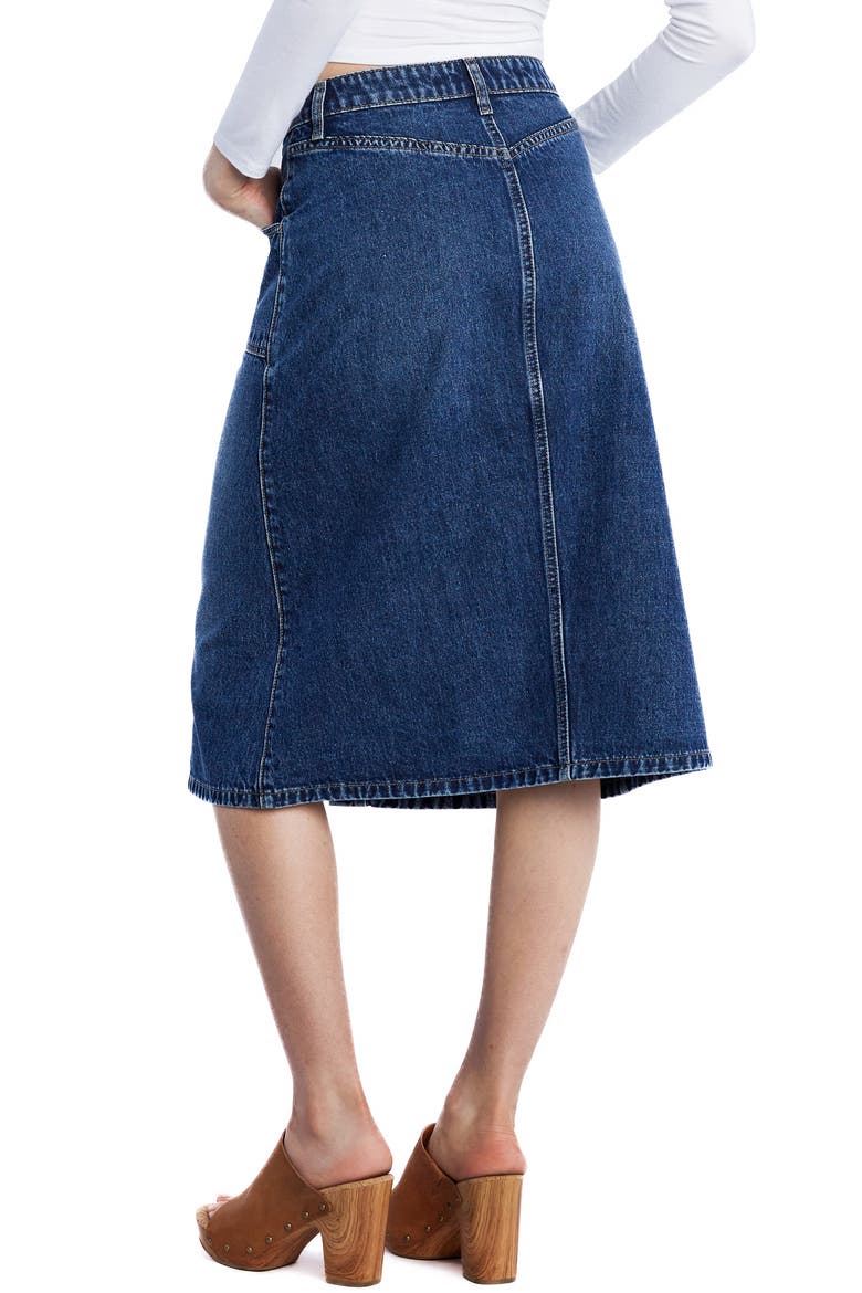 Button Front A-Line Denim Skirt, Alternate, color, DEEP SEA BLUE