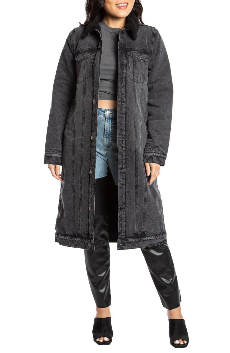 Juicy Couture Denim Longline Trucker Jacket, Main, color, 