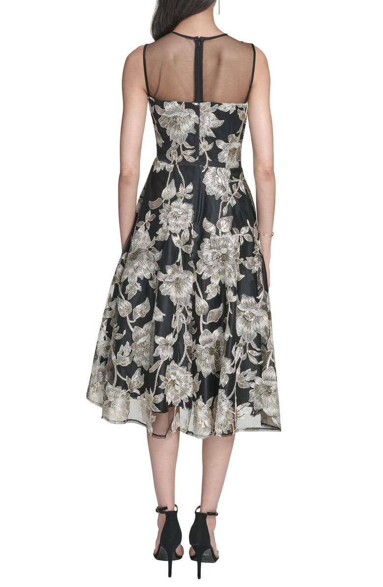 Eliza J Embroidered Floral Cocktail Midi Dress, Alternate, color, Black Champa