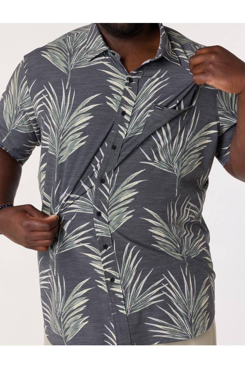 Big & Tall Leaf Print Performance Sport Shirt, Alternate, color, BLACK