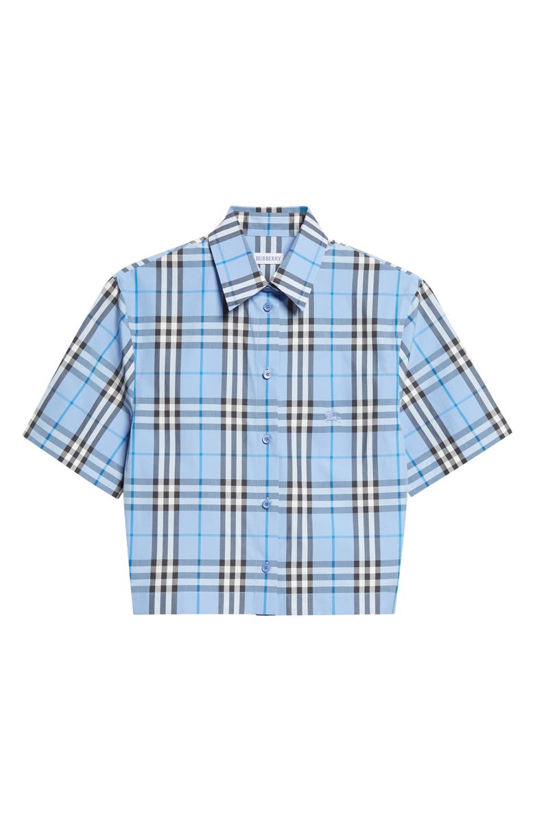 Burberry Abby Check Short Sleeve Button-Up Shirt, Main, color, Cornflower Blue Checkered