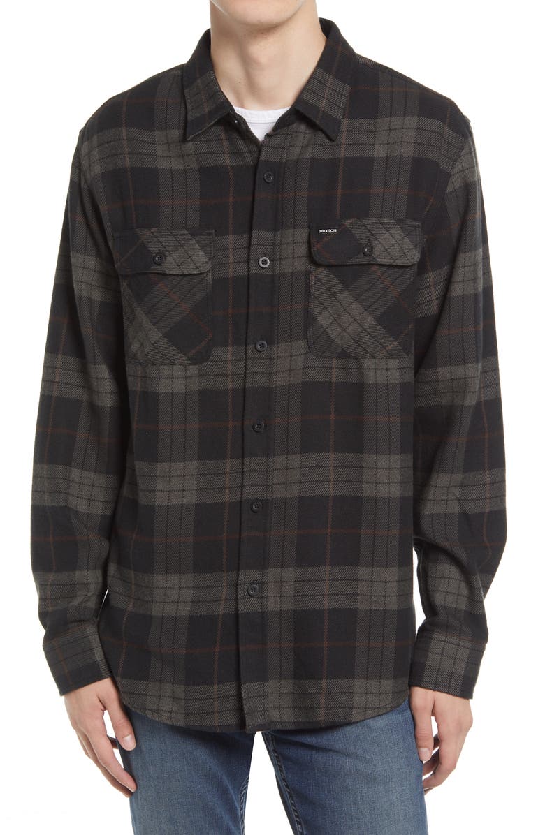 Brixton Bowery Slim Fit Plaid Flannel Button-Up Shirt, Main, color,