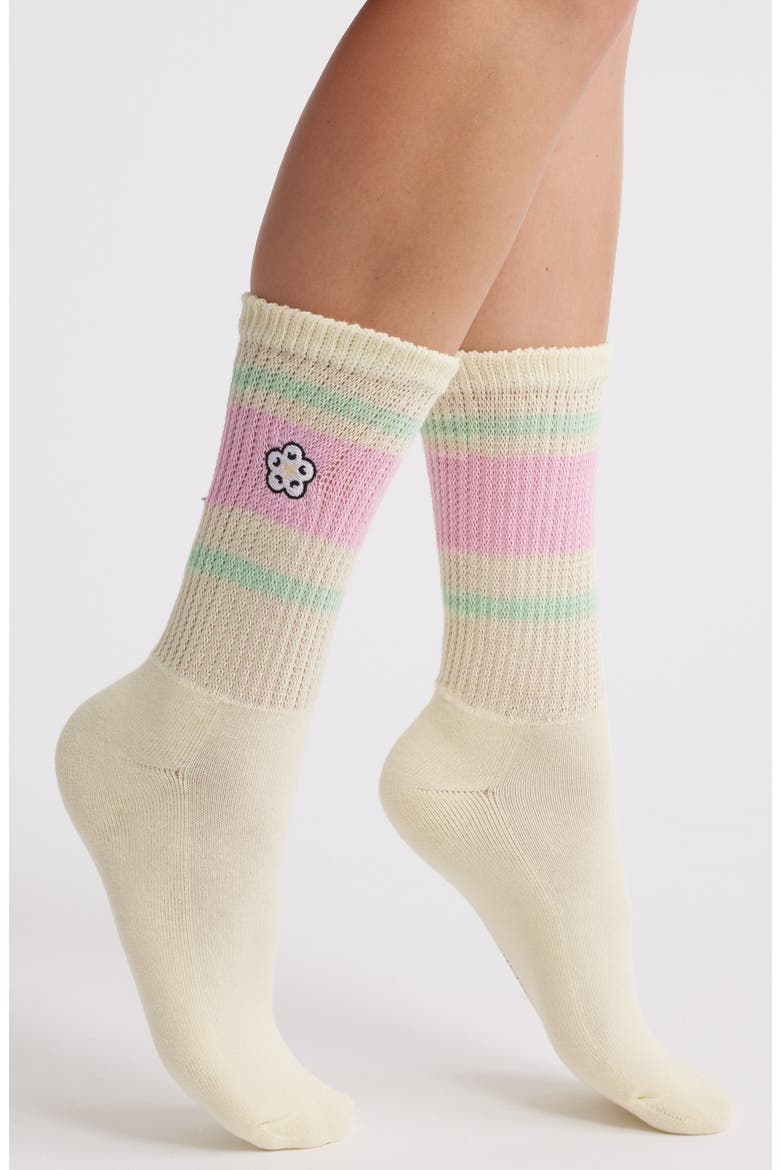 Varsity Flower Crew Socks, Main, color, GRASS