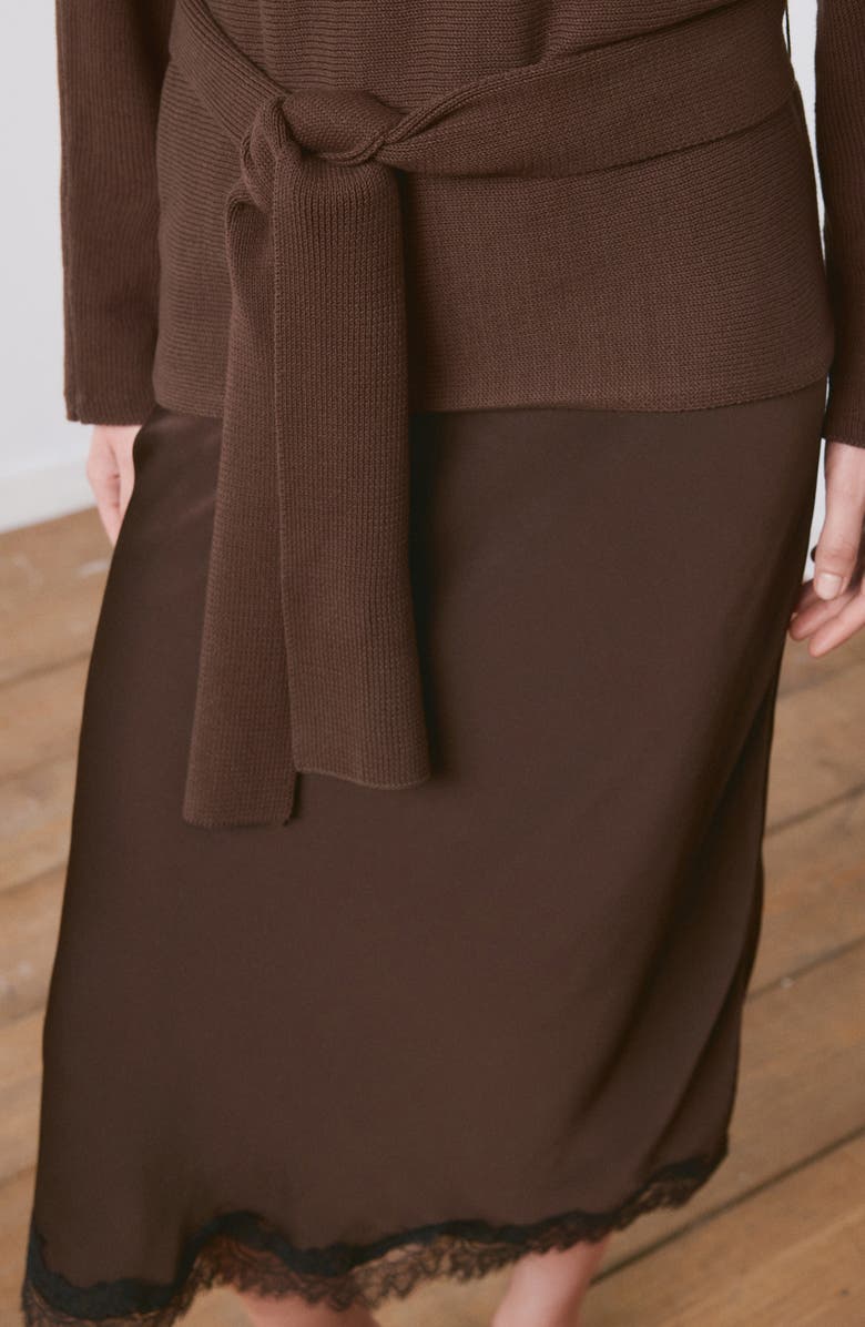 MANGO Long Sleeve Belt Sweater, Alternate, color, Chocolate