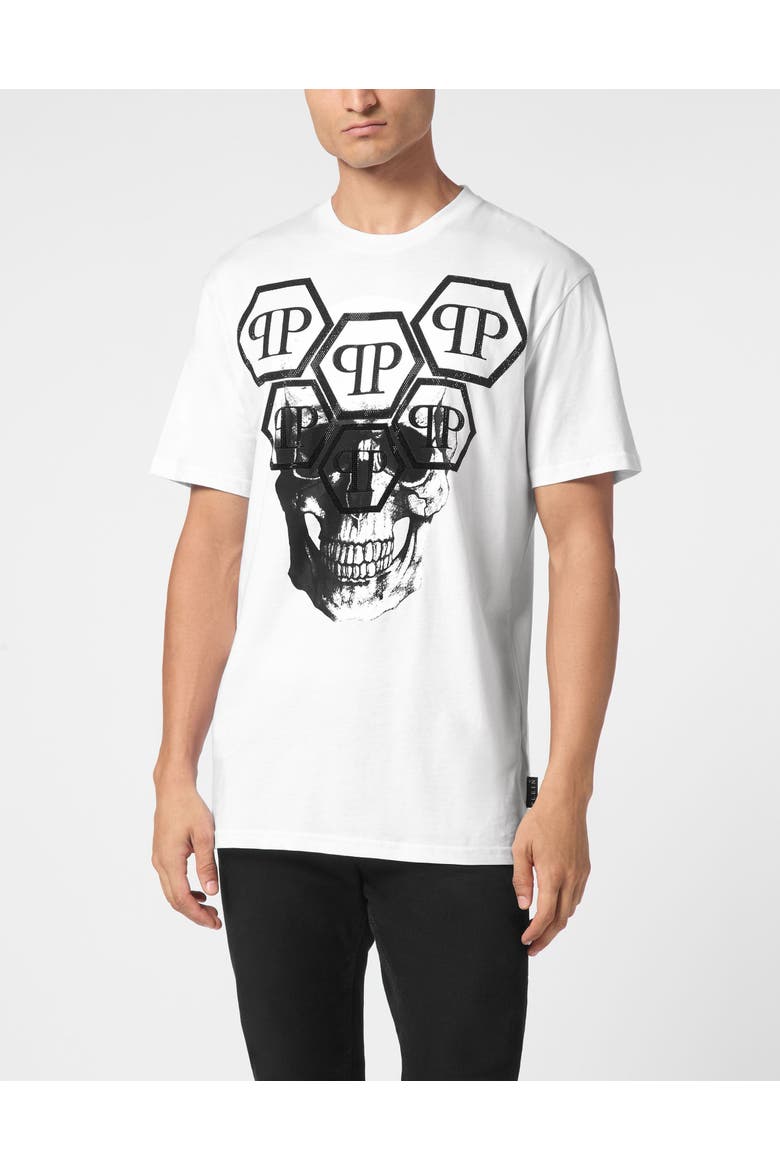 T-Shirt Round Neck Ss Stones Skull Men, Main, color, white