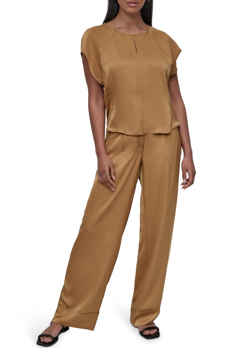 Glazed Crinkle Satin Top, Alternate, color, WHISKEY