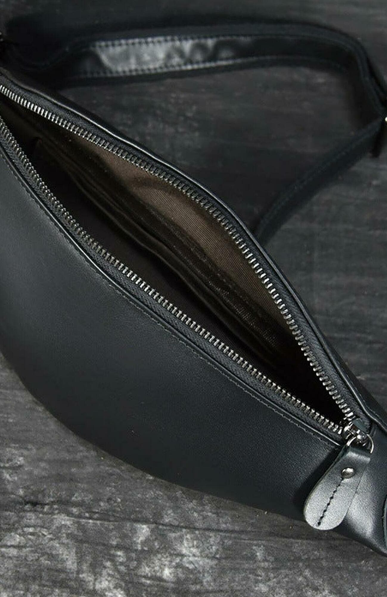 STEEL HORSE LEATHER Sigrid Smooth Black Leather Waist Bag | Smooth Black Leather Fanny Pack, Alternate, color, Black