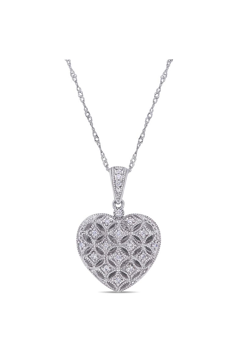 Diamond Locket Heart Necklace 10k, Main, color, 10K White Gold
