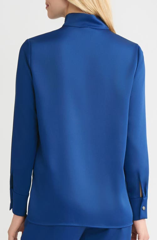 Misook Embroidered Crêpe De Chine Shirt In Blue
