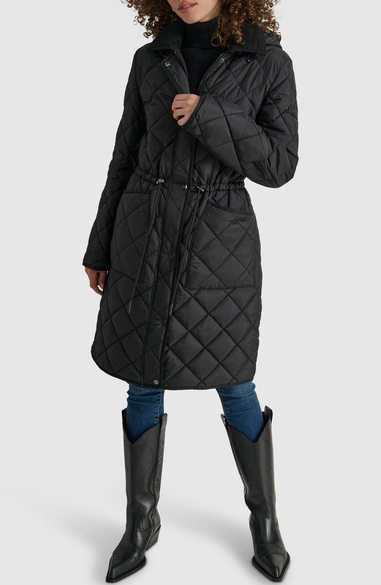 DKNY Diamond Quilted Coat, Alternate, color, Black