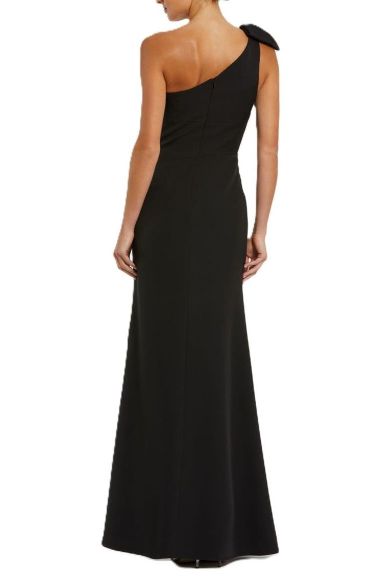 Women's Crepe One Shoulder Fitted Gown With Bow, Alternate, color, Black