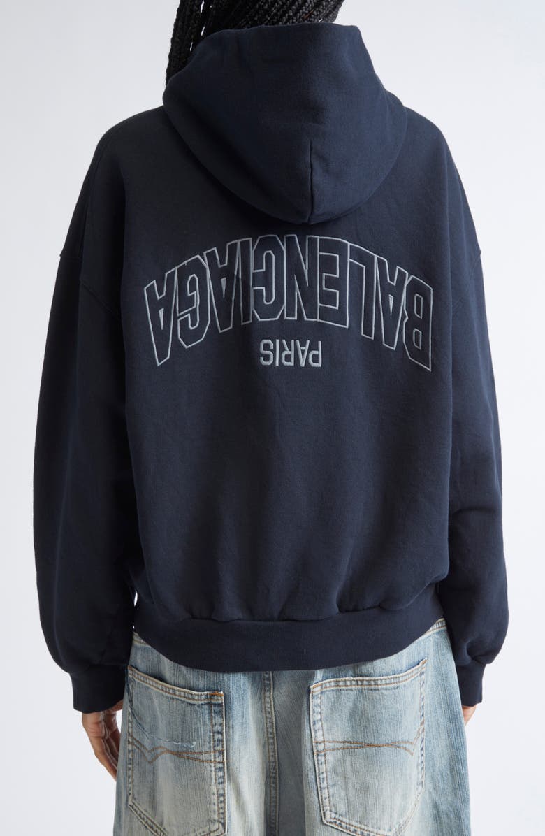 Balenciaga Flipped Uni Logo Embroidered Cotton Fleece Zip-Up Hoodie, Alternate, color,