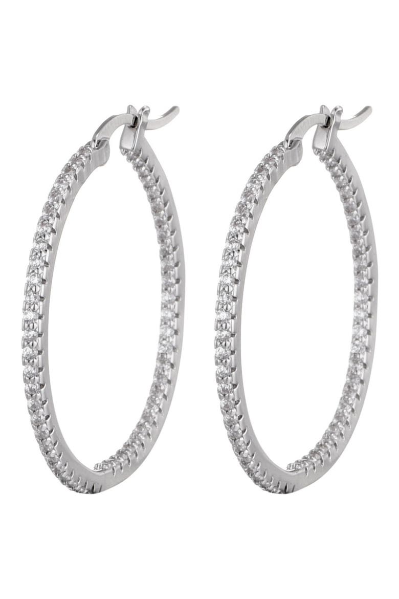 Cubic Zirconia Inside Out Hoop Earrings, Main, color, SILVER