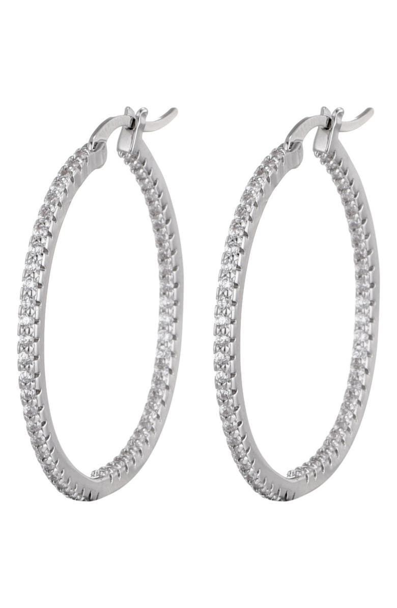 Adornia Cubic Zirconia Inside Out Hoop Earrings, Main, color, Silver