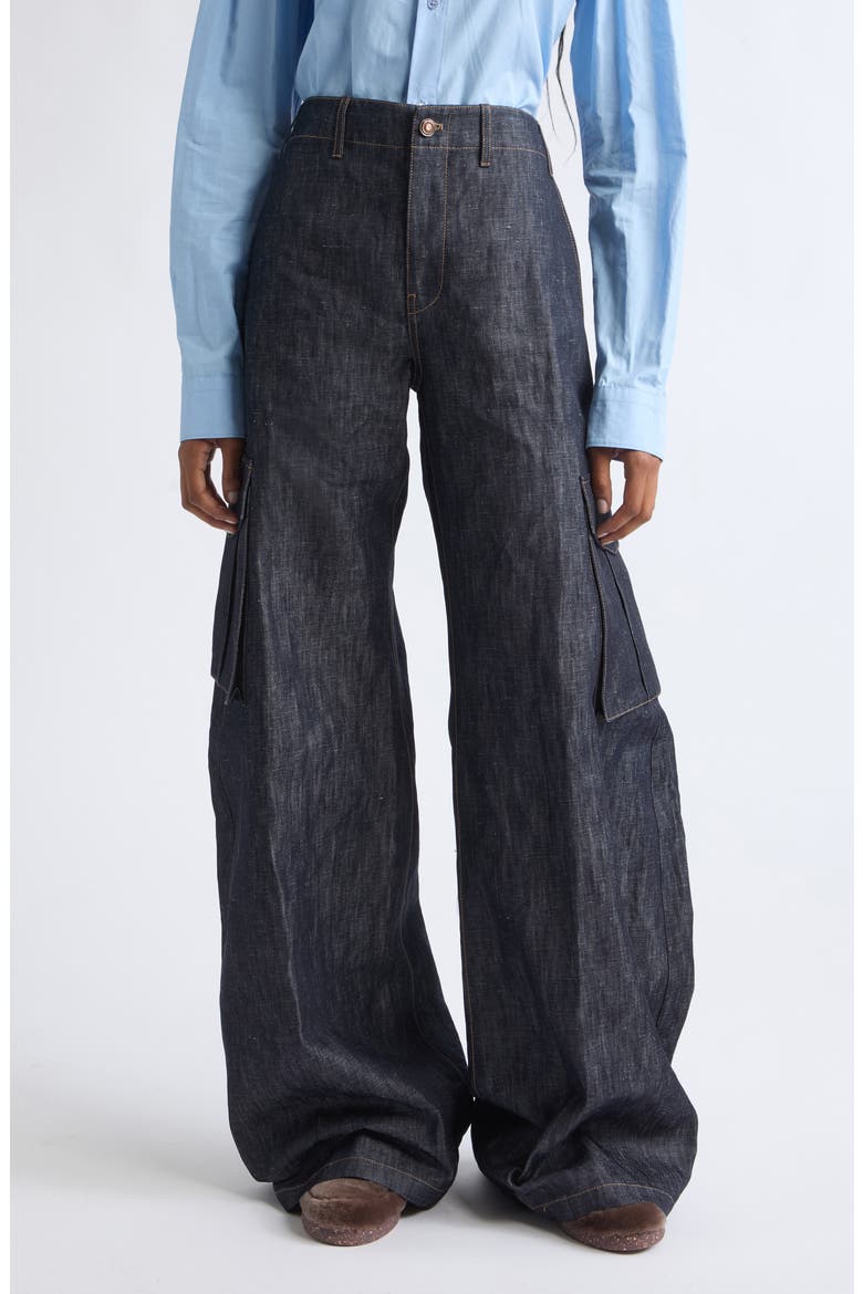 Eos Cotton & Linen Denim Barrel Leg Cargo Pants, Main, color, DENIM