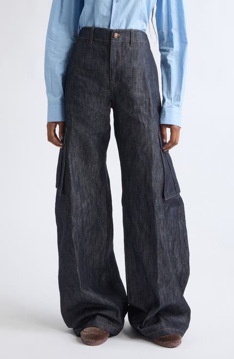 Eos Cotton & Linen Denim Barrel Leg Cargo Pants