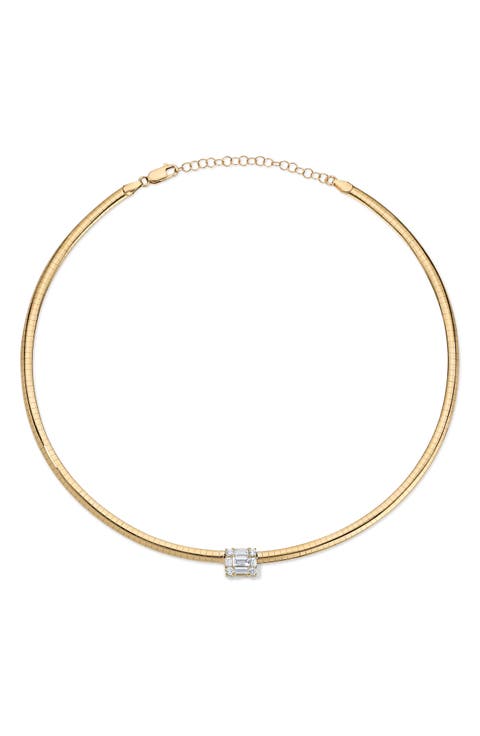 Clarity Omega Cube Diamond Pendant Choker Necklace