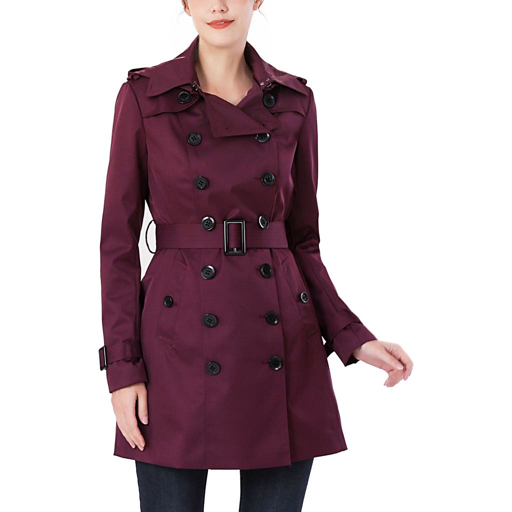 Kimi & Kai Rosie Hooded Trench Coat In Burgundy