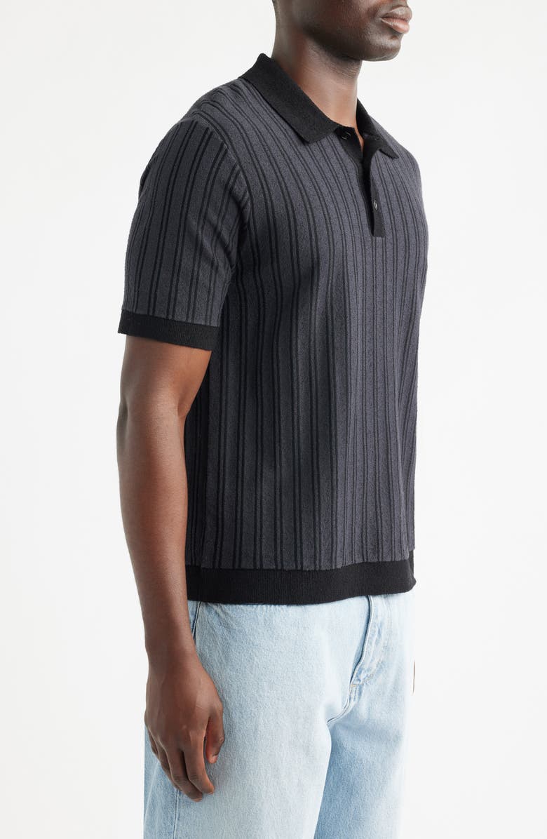 rag & bone Zuma Stripe Terry Cloth Polo, Alternate, color, Navy