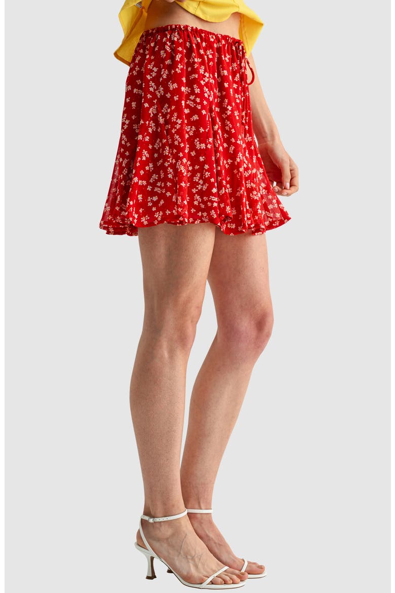Flowy Print Pull-On Miniskirt, Alternate, color, RED DITSY