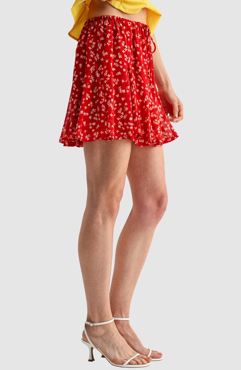 All in Favor Flowy Print Pull-On Miniskirt, Alternate, color, Red Ditsy