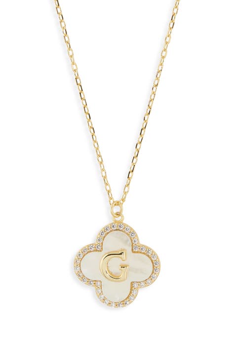 Clover Mother-of-Pearl Initial Pendant Necklace