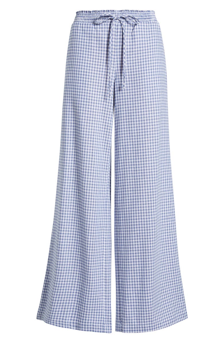 BP. Linen Blend Beach Pants, Main, color, Blue- White Demi Gingham