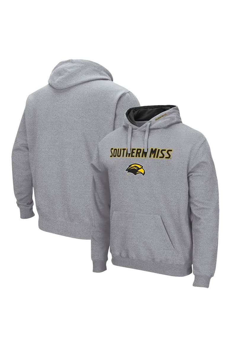 Men's Colosseum Heathered Gray Southern Miss Golden Eagles Arch and Logo Pullover Hoodie, Main, color, Heather Gray