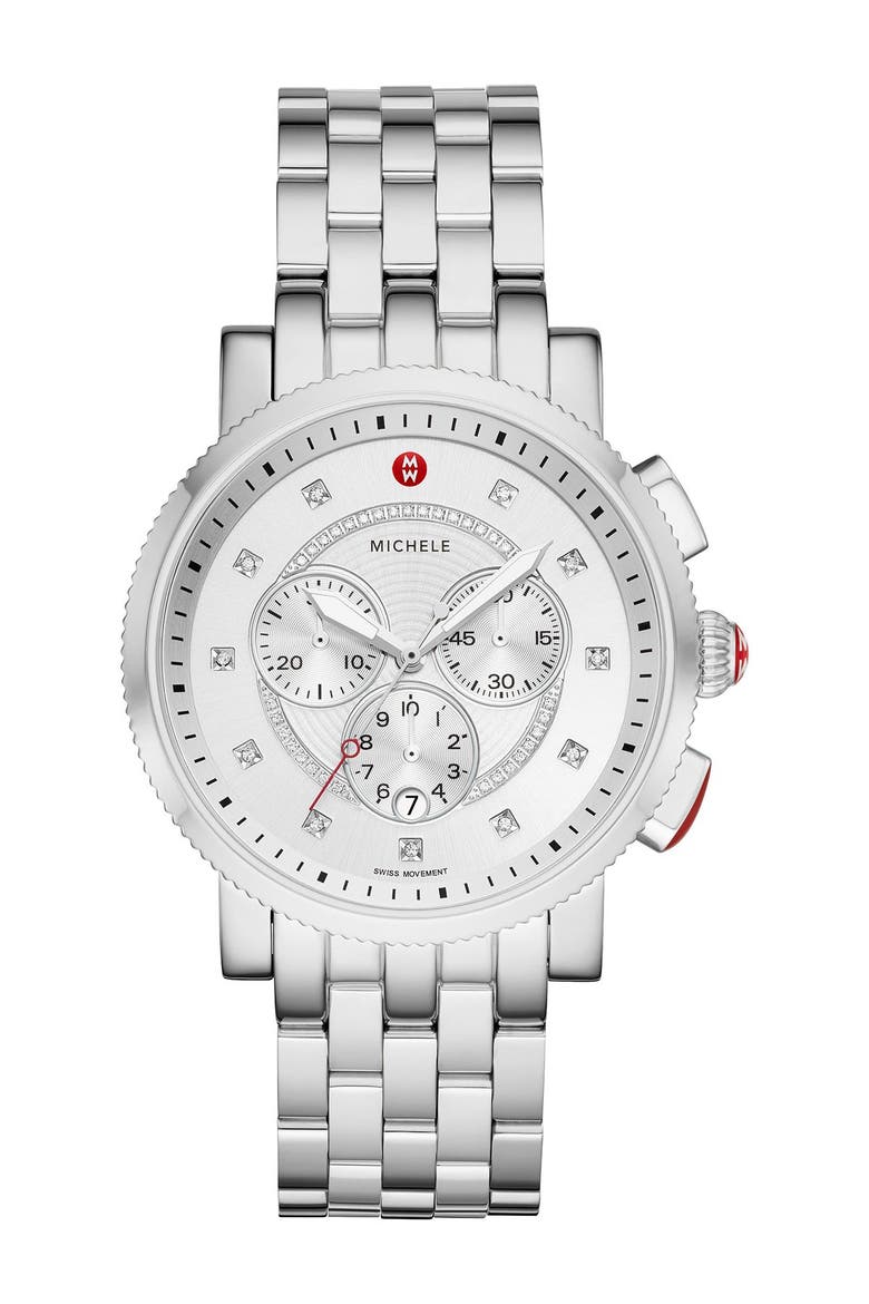 Women's Sport Sail Diamond Bracelet Watch, 42mm - 0.13 ctw, Main, color, SILVER