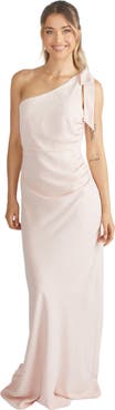Six Stories Bow One Shoulder Crepe Bridesmaid Dress