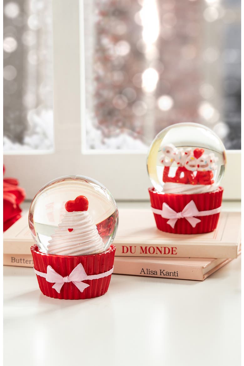 3.25"H Set of 2 65MM Valentine's Resin Cupcakes Waterglobes, Alternate, color, Red