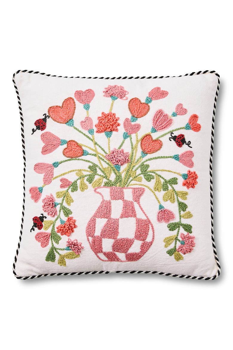 Pink Check Hearts Bouquet Accent Pillow, Main, color, PINK