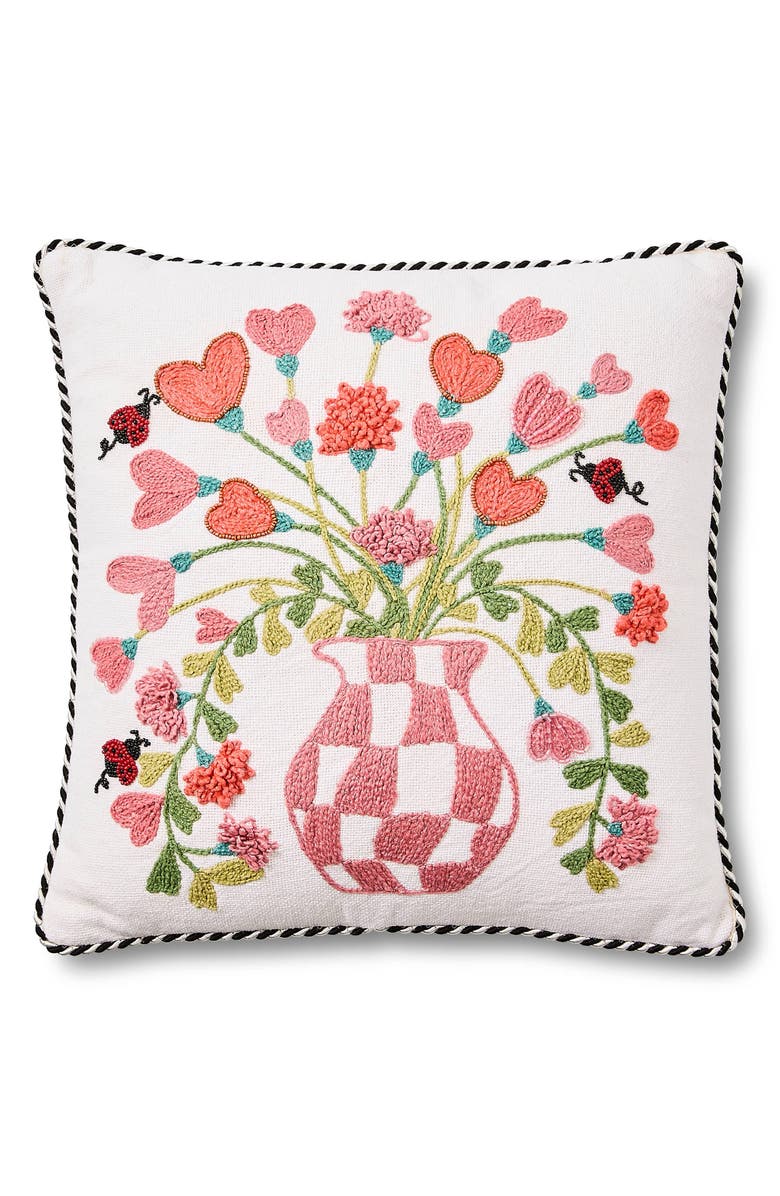 MACKENZIE CHILDS Pink Check Hearts Bouquet Accent Pillow, Main, color, Pink