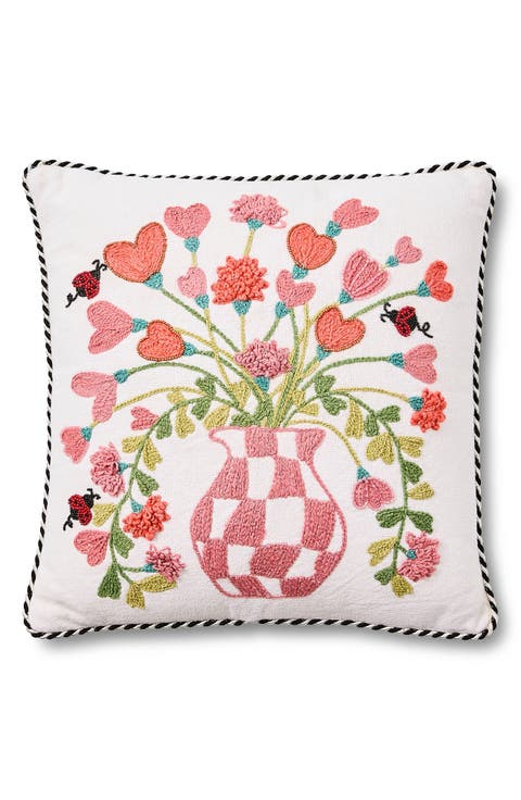 Pink Check Hearts Bouquet Accent Pillow