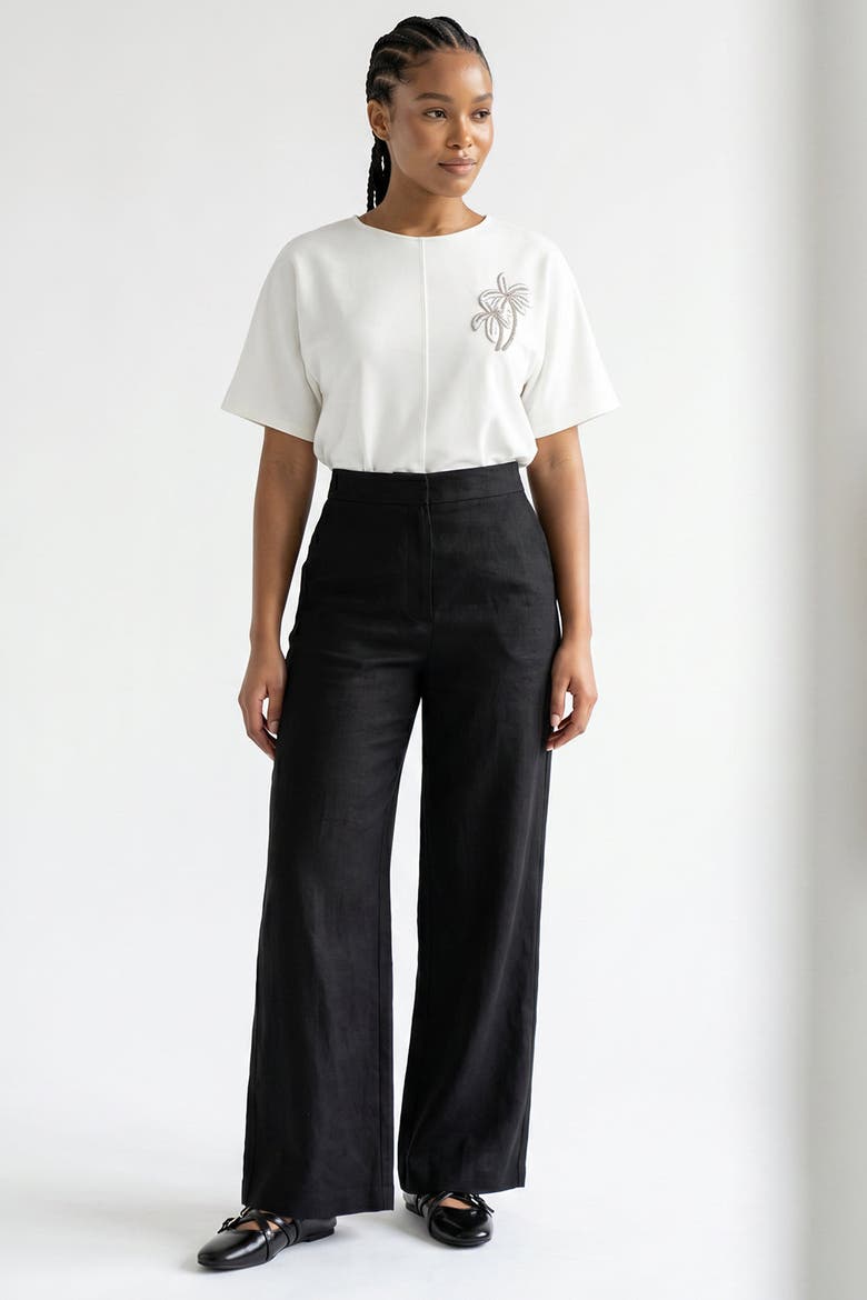 Azaleaora High Waist Linen Pants, Alternate, color, Black